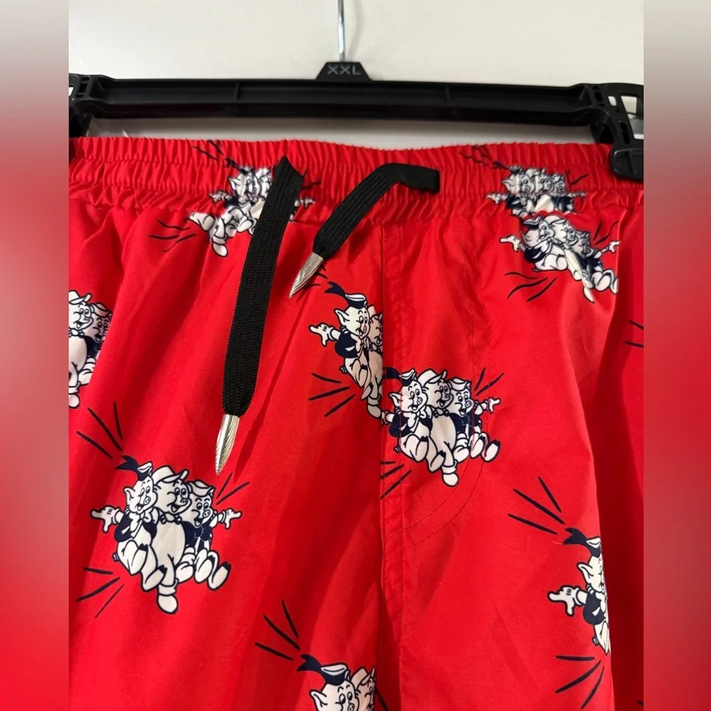 Red mens swim‎ trunks - Three Little Pigs - Size Large